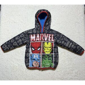 Marvel Avengers Kids Hooded Reversible Blue Sherpa Jacket Size 2T